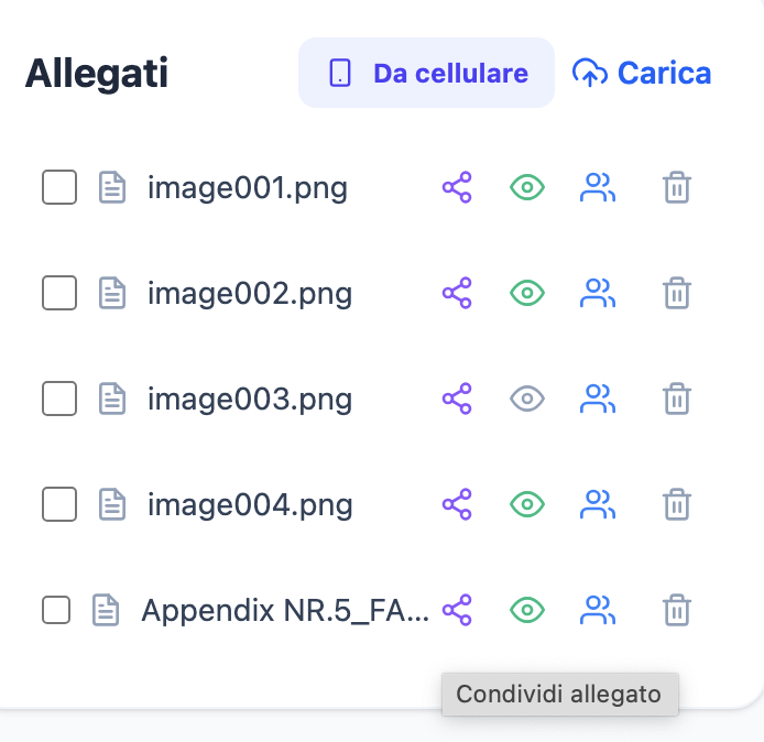Condivisione di un allegato del protocollo da smartphone